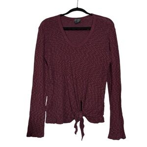 Anthropologie Left of Center Slub Knit Sweater Tie Front Burgundy Size Medium